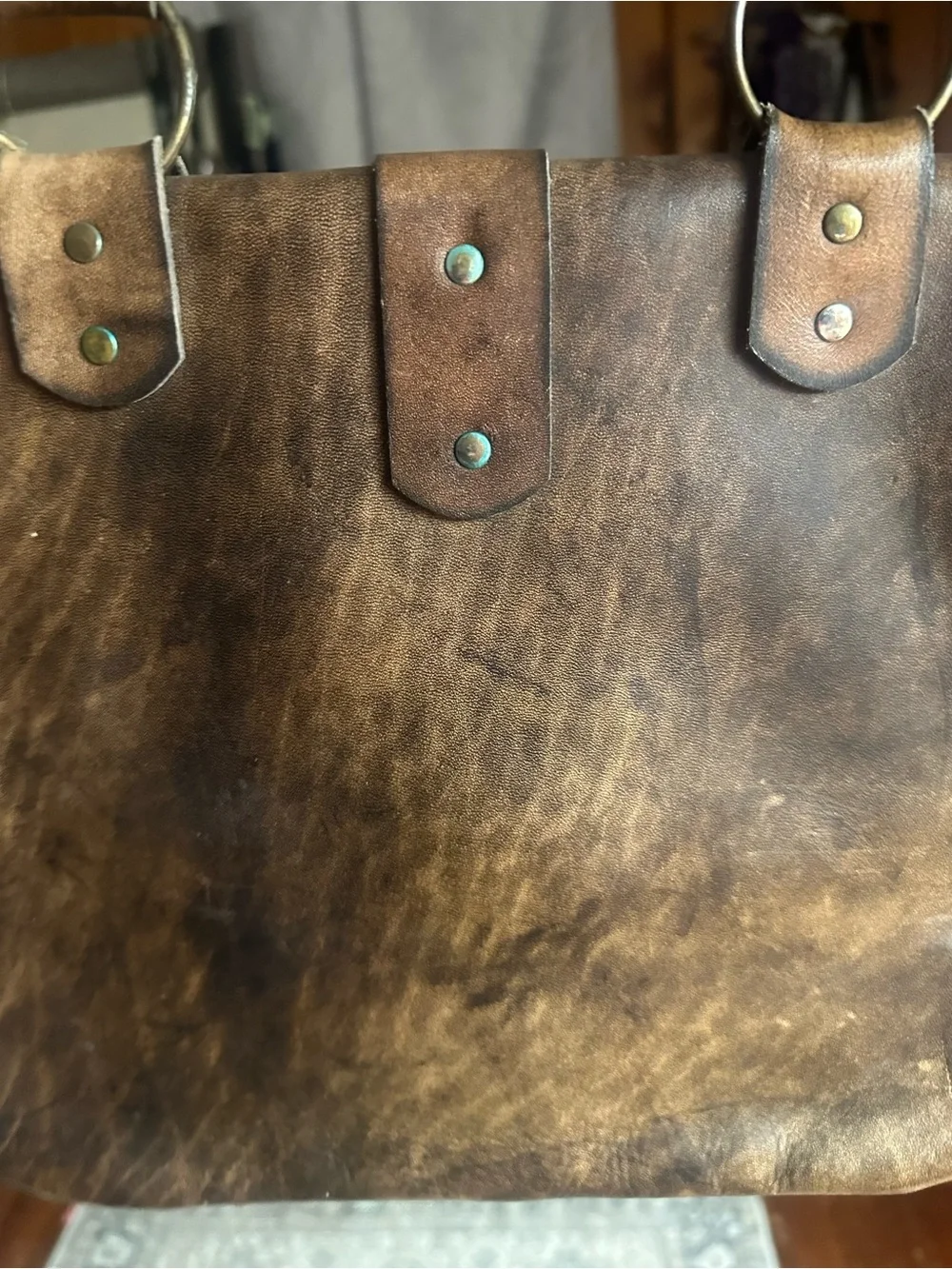 Women's Two-Tone Brown Leather Satchel with Strap